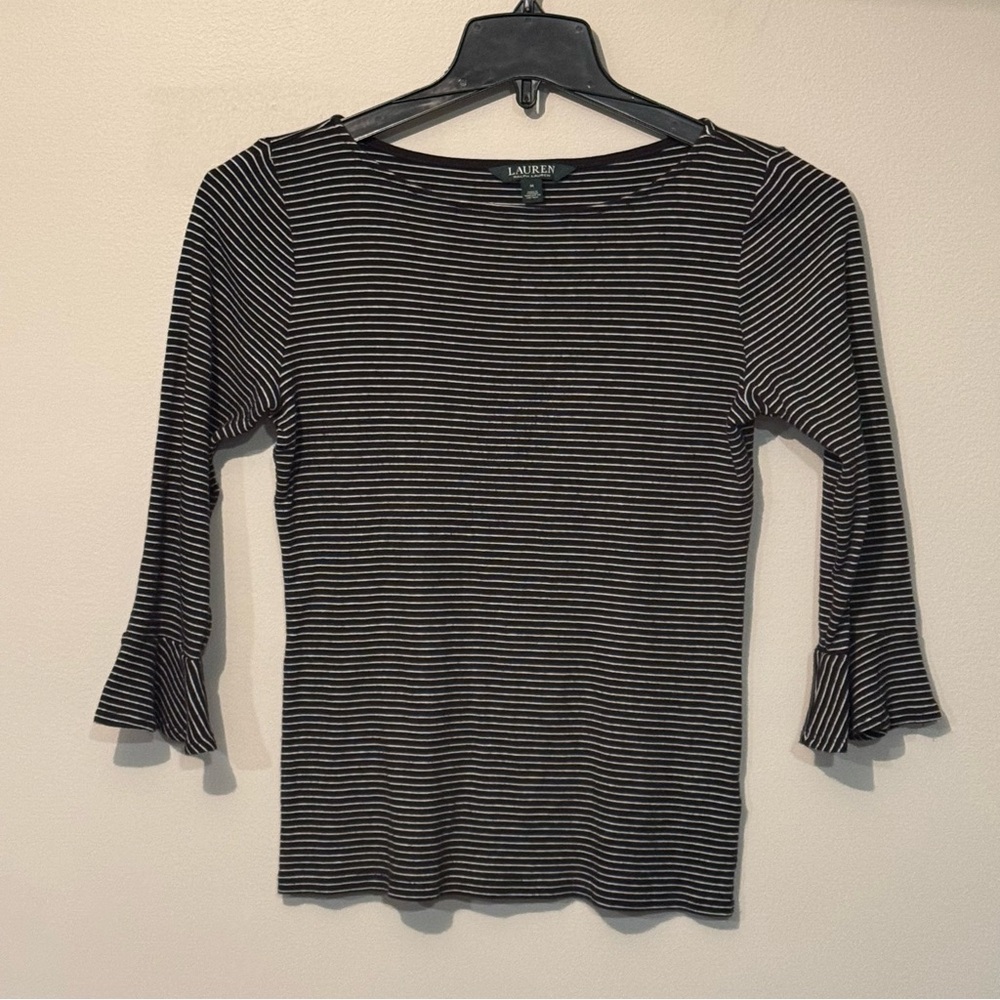 Lauren Ralph Lauren Black and White Striped Women's Top Size Medium